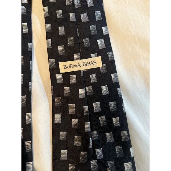 Burma Bibas Men’s Neck Tie 100% Silk Black Geometric Art Modern Squares - Picture 4 of 4